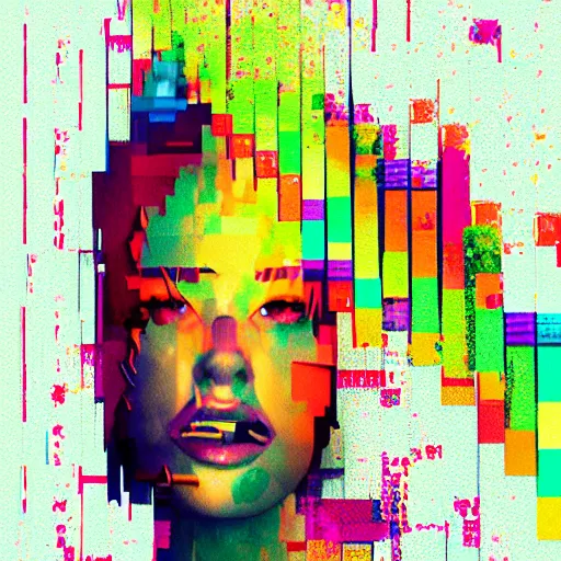 Image similar to glitched, artstation, colorful