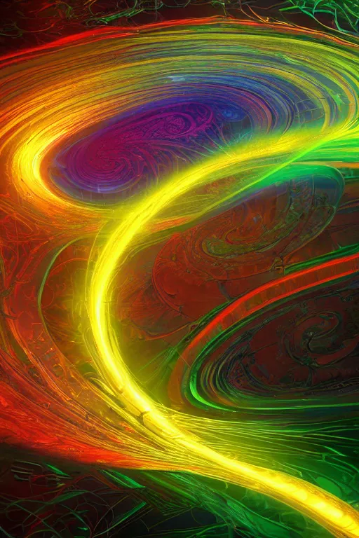 Prompt: swirling psychecelic light streaks and ornate flowing light streams and smooth particle effects, apophysis, unreal engine