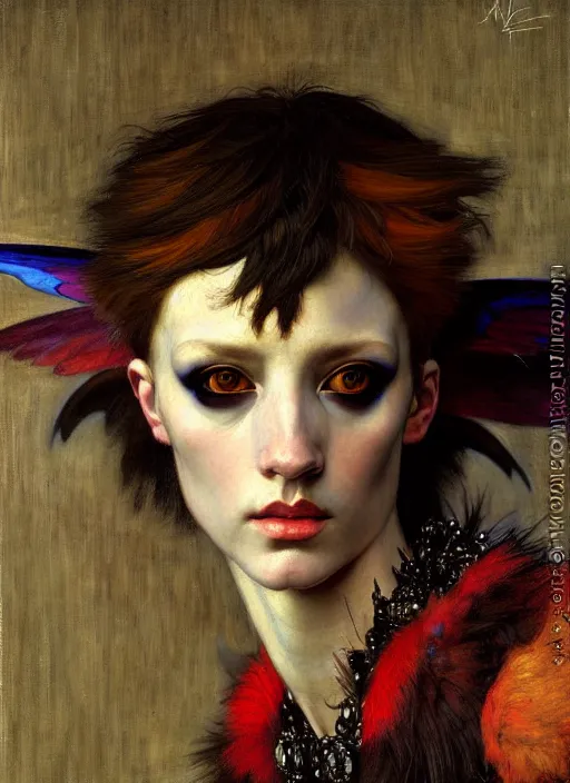 Image similar to harpy, dnd character art portrait, dramatic lighting, vivid colors by edgar maxence and caravaggio.