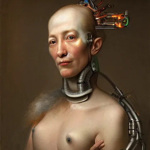 Prompt: Ultra detailed, 4K Portrait of a cyborg woman by Rachel Ruysch