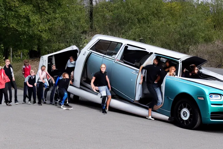 Image similar to Group of teenagers push Rolls-Royce into lake