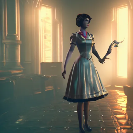 Image similar to elizabeth from bioshock infinite, unreal engine, 8 k, ultra realistic, ultra detail, ray tracing