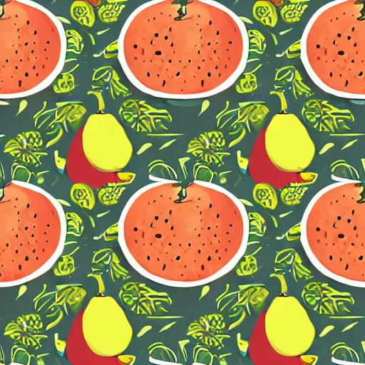 Image similar to fruit illustration, repeating pattern, light tan background, simple illustrative