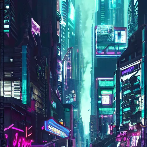 Prompt: cyberpunk 2 0 7 7 night city, drawn i'm the style of ghost in the shell,