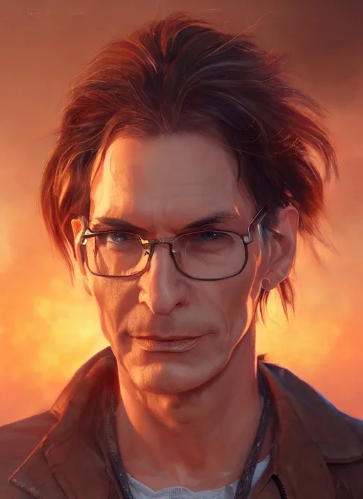 Prompt: steve vai painted by stjepan sejic, golden hour cinematic, detailed matte painting, realistic portrait, symmetrical, highly detailed, digital painting, artstation, concept art, smooth, sharp focus, illustration, cinematic lighting, 8 k resolution