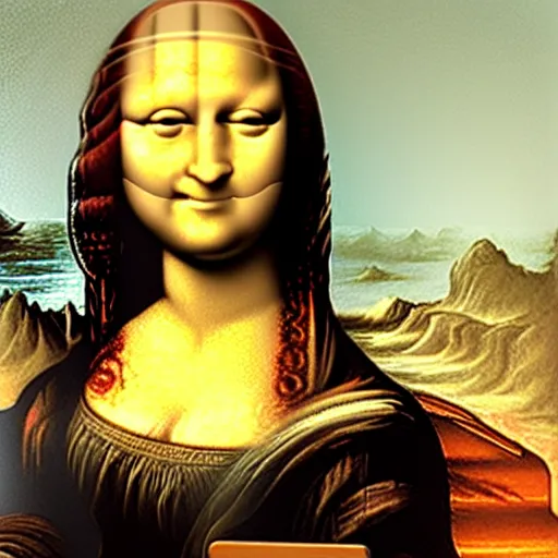 Image similar to The MonaLisa Taking a smartphone selfie