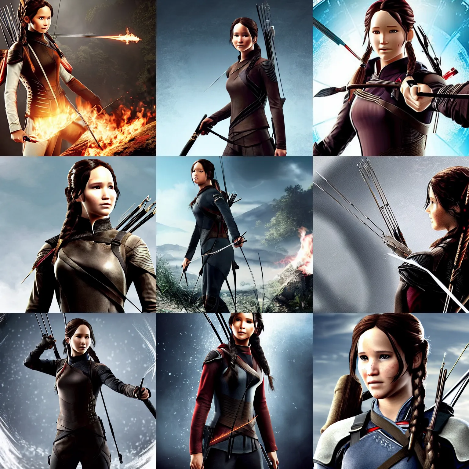 Prompt: Katniss Everdeen as the main character of the video game 'Assassin's Creed 5'