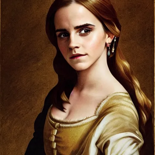 Prompt: Emma Watson in the style of a Baroque era painting