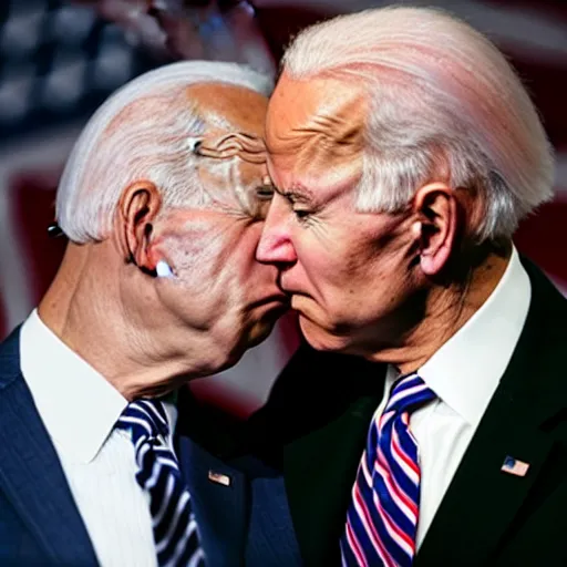 Image similar to joe biden kissing joe biden on his forehead, lovely, ultrarealistic