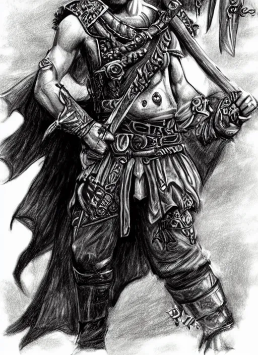 Image similar to d & d fantasy drawing of a thracian pirate, highly detailed