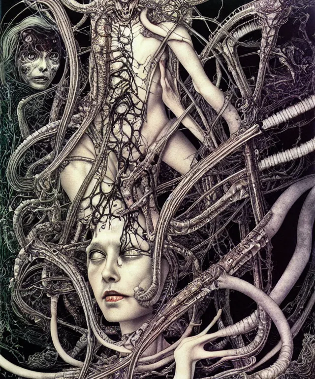 Prompt: realistic detailed photo of the miracle of life by H.R.Giger, Vania Zouravliov, by Ayami Kojima, Amano, Takato Yamamoto