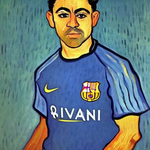 Image similar to HD painting of Xavi Hernandez by Van Gogh