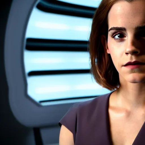 Prompt: Emma Watson in Star Trek, XF IQ4, f/1.4, ISO 200, 1/160s, 8K, Sense of Depth, color and contrast corrected, unedited, RAW, Dolby Vision, symmetrical balance, in-frame