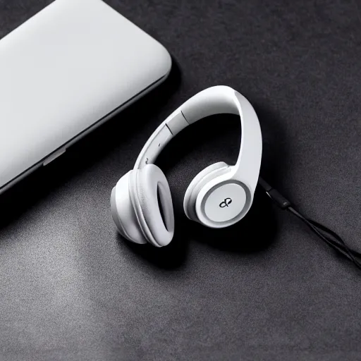 Image similar to product photoshoot of clean modern hand crafted aipods pro max beats headphones colot metal white silver with black leather padding well design ultrareallistic detailed high quality 8 k photorealistic ultra realistic