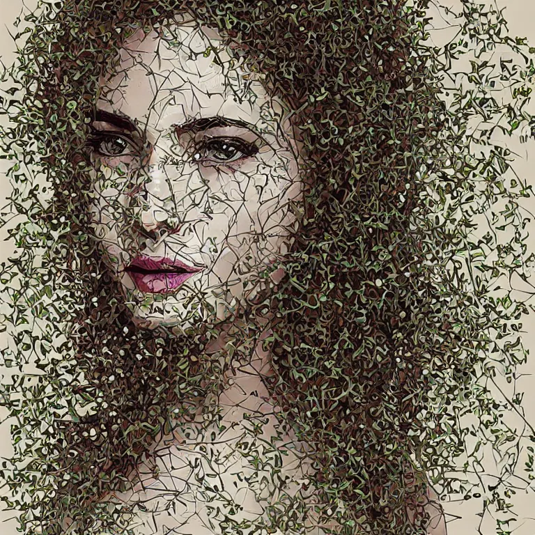 Image similar to “portrait of a beautiful woman made out of vines, digital art, 4k”