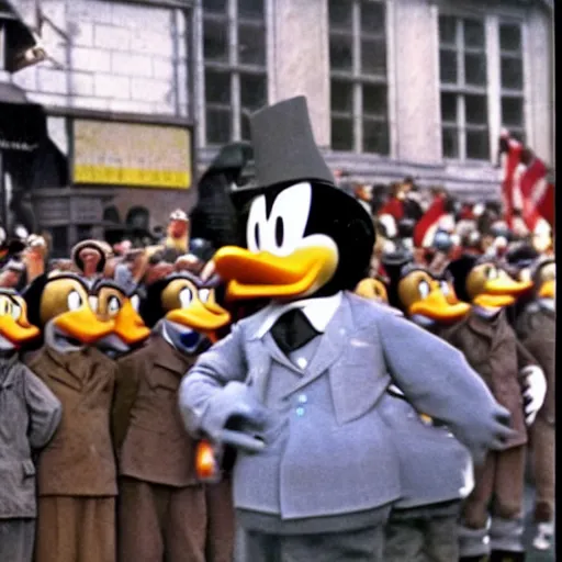 Image similar to historic colorized photograph of donald duck at a nazi parade in 1 9 3 6
