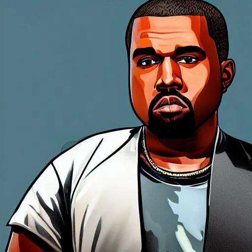 Image similar to illustration gta 5 artwork of holy saint kanye west, golden cross, in the style of gta 5 loading screen, by stephen bliss