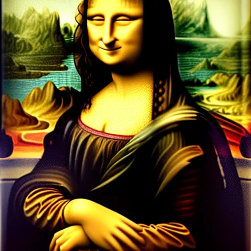 Image similar to painting of mona lisa but as a male