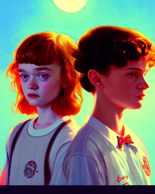 Image similar to stylized portrait of an artistic pose, composition, young sadie sink, stranger things 8 0's outfit, realistic shaded, fine details, realistic shaded lighting poster by ilya kuvshinov, magali villeneuve, artgerm, jeremy lipkin and michael garmash and rob rey