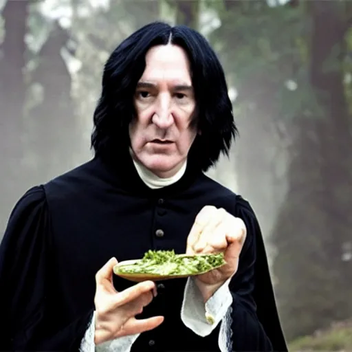 Image similar to severus snape eating a hot and recoiling in disgust