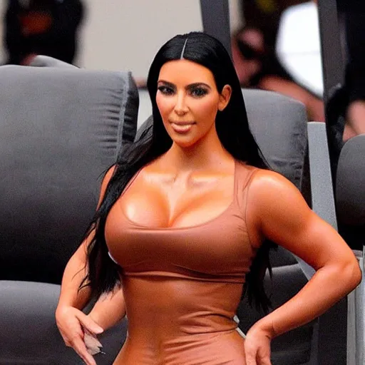 Prompt: kim kardashian as a professional bodybuilder