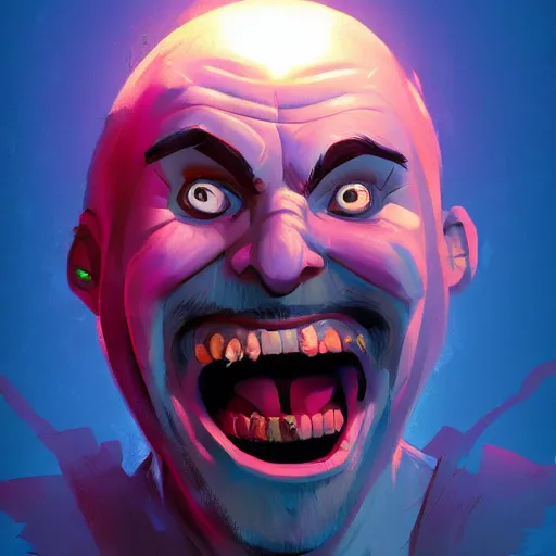 Image similar to portrait of an hilarious laughing funny croatian man, best memories from a stand - up comedy show, in a croatian building, dramatic lighting, unreal engine, by anton fadeev, by nolan, by greg rutkowski, trending on artstation