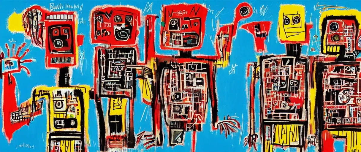 Image similar to robots in the style of jean - michel basquiat