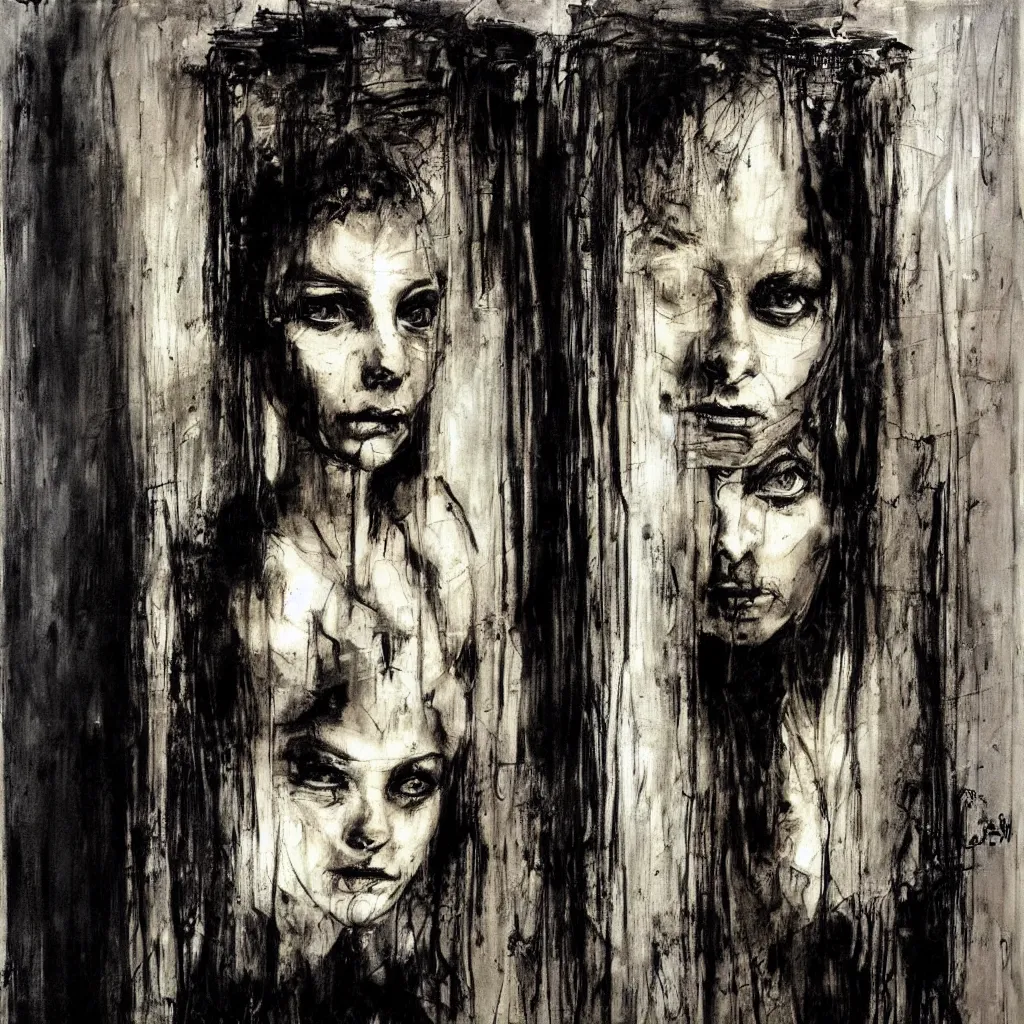 Prompt: realistic detailed portrait of a gothic bride in the mirror, god ray behind, by guy denning, scary style
