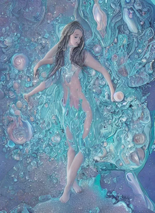 Image similar to collection of beautiful celestial females exposed in cryo chamers by James Jean, intricate, elegant, highly detailed, centered, digital painting, artstation, concept art, smooth, sharp focus, illustration, at the Salar De Uyuni, Hexagonal formations on the surface of salt crystallization, combined between sedimentary deposits, bubbling geysers, interstellar night reflection of the sky, intricate, elegant, luxurious, digital painting, concept art, smooth, sharp focus, from Star Trek 2021, illustration, by WLOP and Ruan Jia and Mandy Jurgens and William-Adolphe Bouguereau, Artgerm