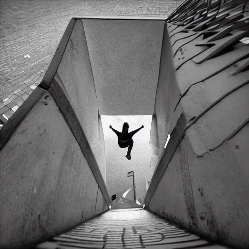 Image similar to Photo from a parkour player's point of view, motion photo