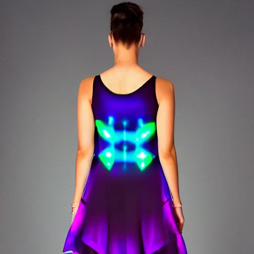 Prompt: Cyberpunk dress asymmetric lights short