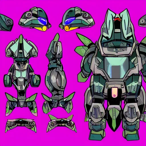 Prompt: character design sheets for an ancient manta ray battle mech suit, art by tim shafer from his work on psychonauts 2 by double fine, and inspired by splatoon by nintendo, blacklight