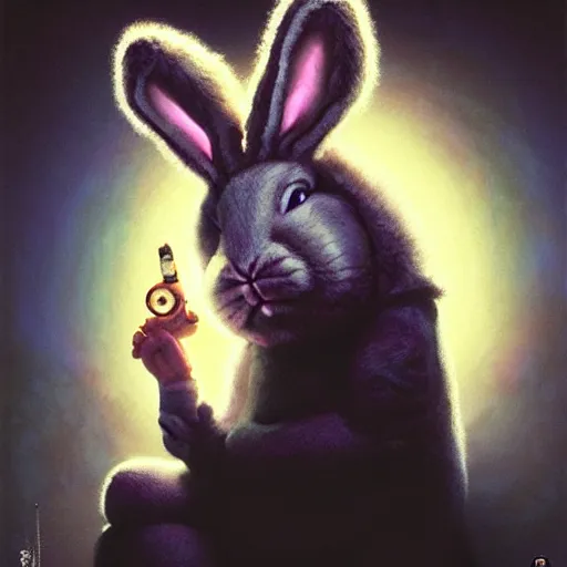 Image similar to hyper realistic, space balls, portrait of a mega derpy john candy, big chungus, with bunny ears, stoned, by greg rutkowski, scott m fischer, artgerm, loish, slight glow, atmospheric, anne stokes, alexandros pyromallis