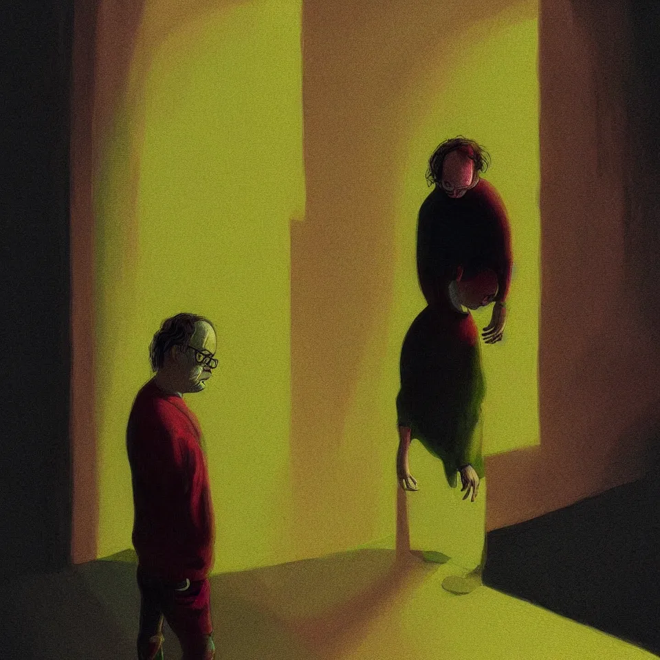 Image similar to sad and lonely psychedelic todd solondz crying alone in an empty appartment, diffuse lighting, fantasy, intricate, elegant, highly detailed, lifelike, photorealistic, digital painting, artstation, illustration, concept art, smooth, sharp focus, art by francis bacon