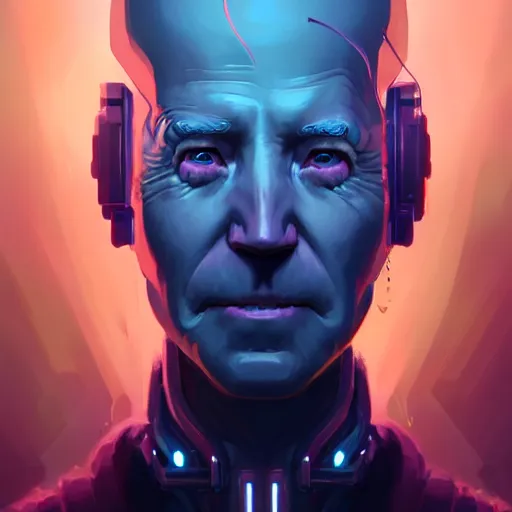 Image similar to a portrait of a beautiful cybernetic Joe Biden, cyberpunk concept art by pete mohrbacher and wlop and artgerm and josan gonzales, digital art, highly detailed, intricate, sci-fi, sharp focus, Trending on Artstation HQ, deviantart, unreal engine 5, 4K UHD image