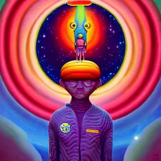 Image similar to psychedelic astronaut attaining enlightenment in the style of octavio ocampo naoto hattori, cg society, trending on artstation, award winning