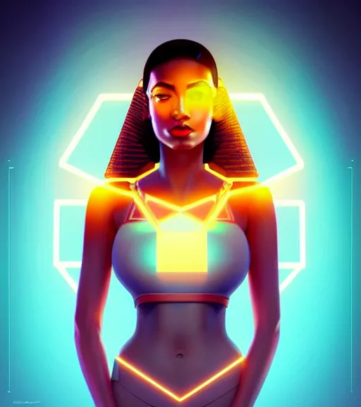 Image similar to symmetry!! egyptian princess of technology, solid cube of light, hard edges, product render retro - futuristic poster scifi, lasers and neon circuits, brown skin gorgeous egyptian princess, intricate, elegant, highly detailed, digital painting, artstation, concept art, smooth, sharp focus, illustration, dreamlike, art by artgerm