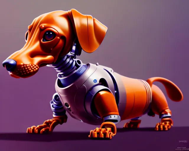 Prompt: completely mechanical robotic dachshund, hyper - realistic, celshading, sharp focus, intricate, detailed, rhads, andreas rocha, makoto shinkai, lois van baarle, ilya kuvshinov, greg rutkowski, dynamic lighting, grunge aesthetic, 4 k