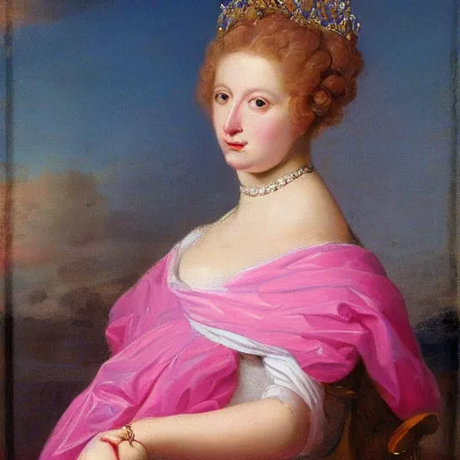 Prompt: portrait of a pink and blue queen. neoclassical art