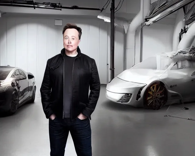 Prompt: photo of an impossible elon musk, optical illusion, studio photo