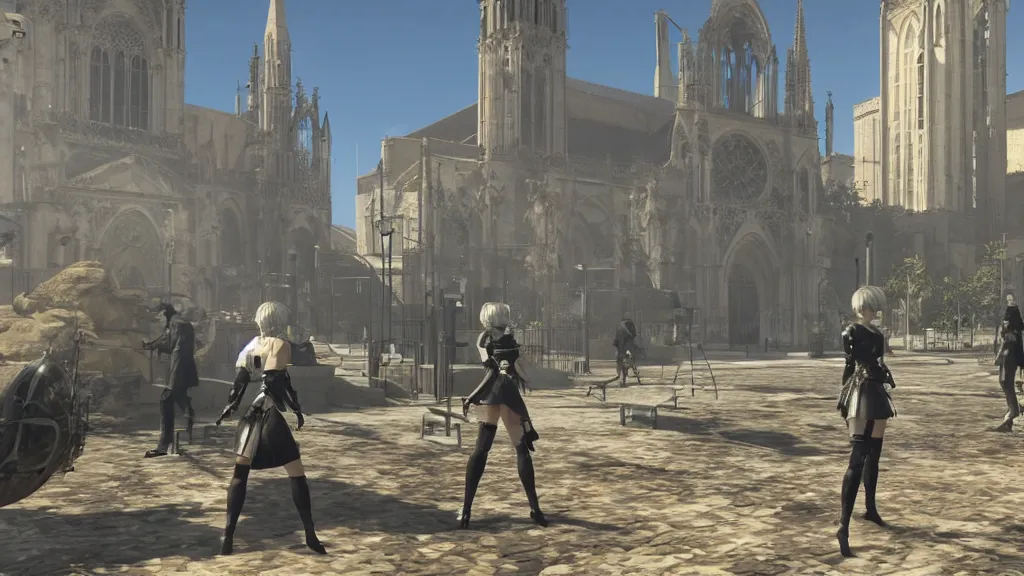 Image similar to Screenshot from Nier Automata, near Notre-Dame de la Garde in Marseille