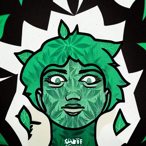 Image similar to Marijuana profile picture by Sachin Teng, symetrical, Vector , Leaf Green, Green smoke, Warm, Good Vibes, Positive, geometric shapes, energetic, intricate background, graffiti, street art:2 by Sachin Teng:4