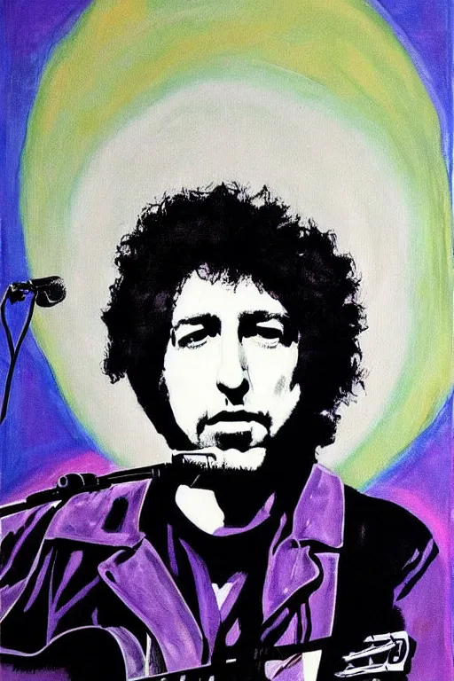 Prompt: Poster artwork, painting of Jerry Garcia by Bob Dylan