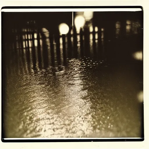 Image similar to polaroid of a night, silhouettes, threes, rain, reflection, double exposure, high contrast