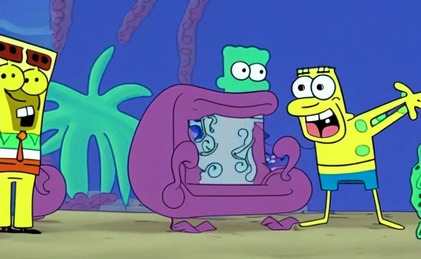 Image similar to film still from spongebob squarepants of squidward by stephen hillenburg