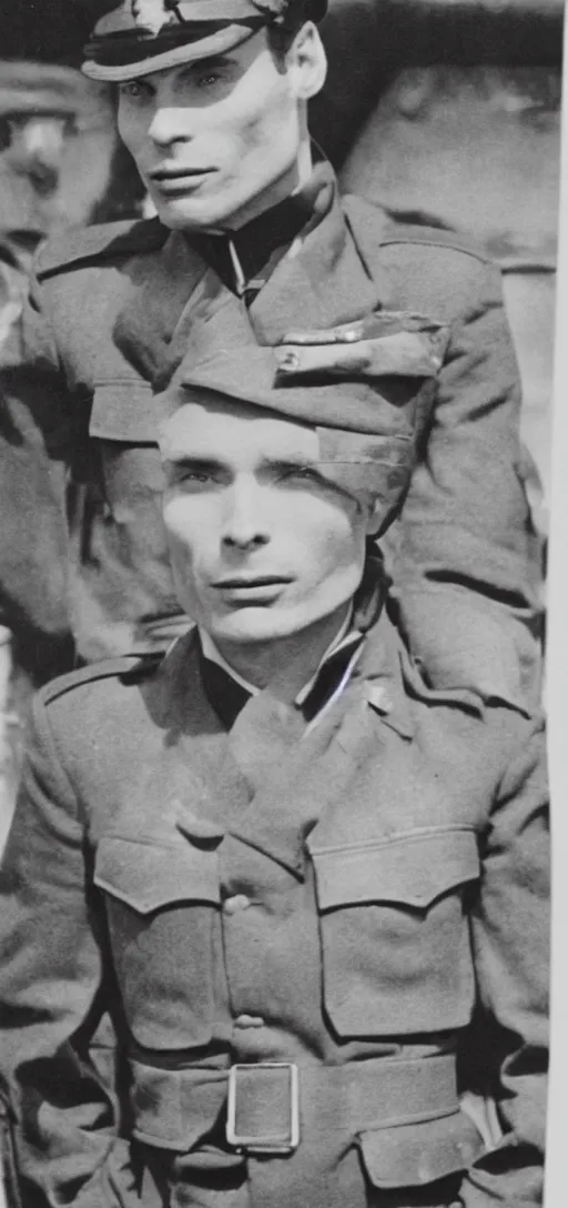 Image similar to cillian murphy in a world war ii uniform, black and white film photography
