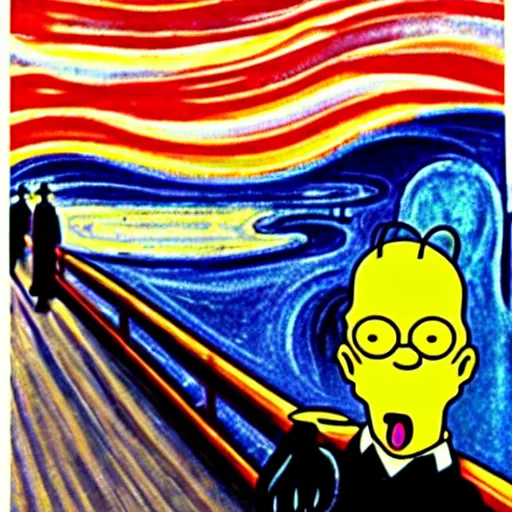 Image similar to the scream with with homer simpson by artist edvard munch