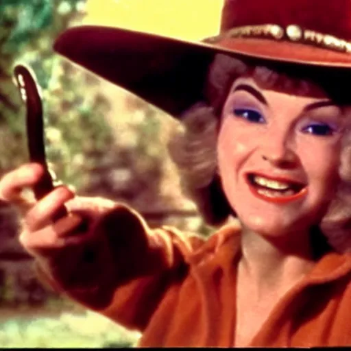 Prompt: film still of the happy kitten wearing a cowboy hat in the 1 9 6 0 s french comedy movie the cats won the west, 4 k