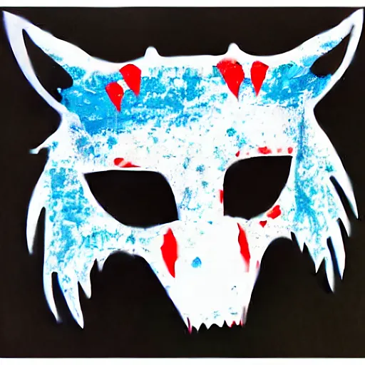 Prompt: die cut sticker, princess mononoke mask, splatter paint