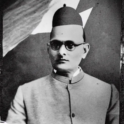 Prompt: Veer Savarkar holding India Flag